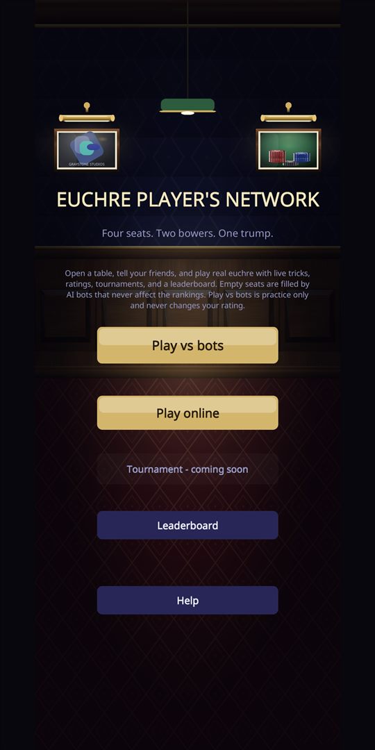 Main menu in the lamp-lit card room