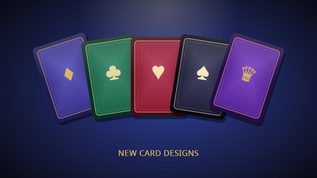 Five card backs fanned on the felt